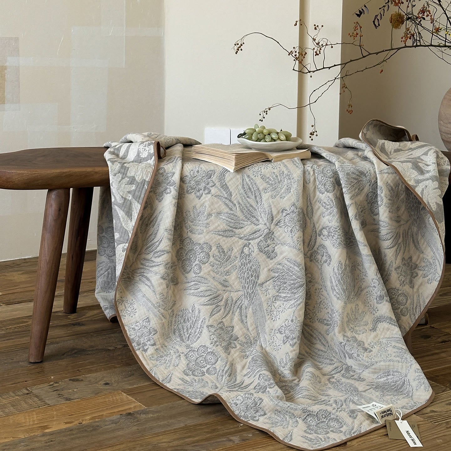 Ownkoti Elegant Rustic Grey Floral Muslin Quilt - image 2
