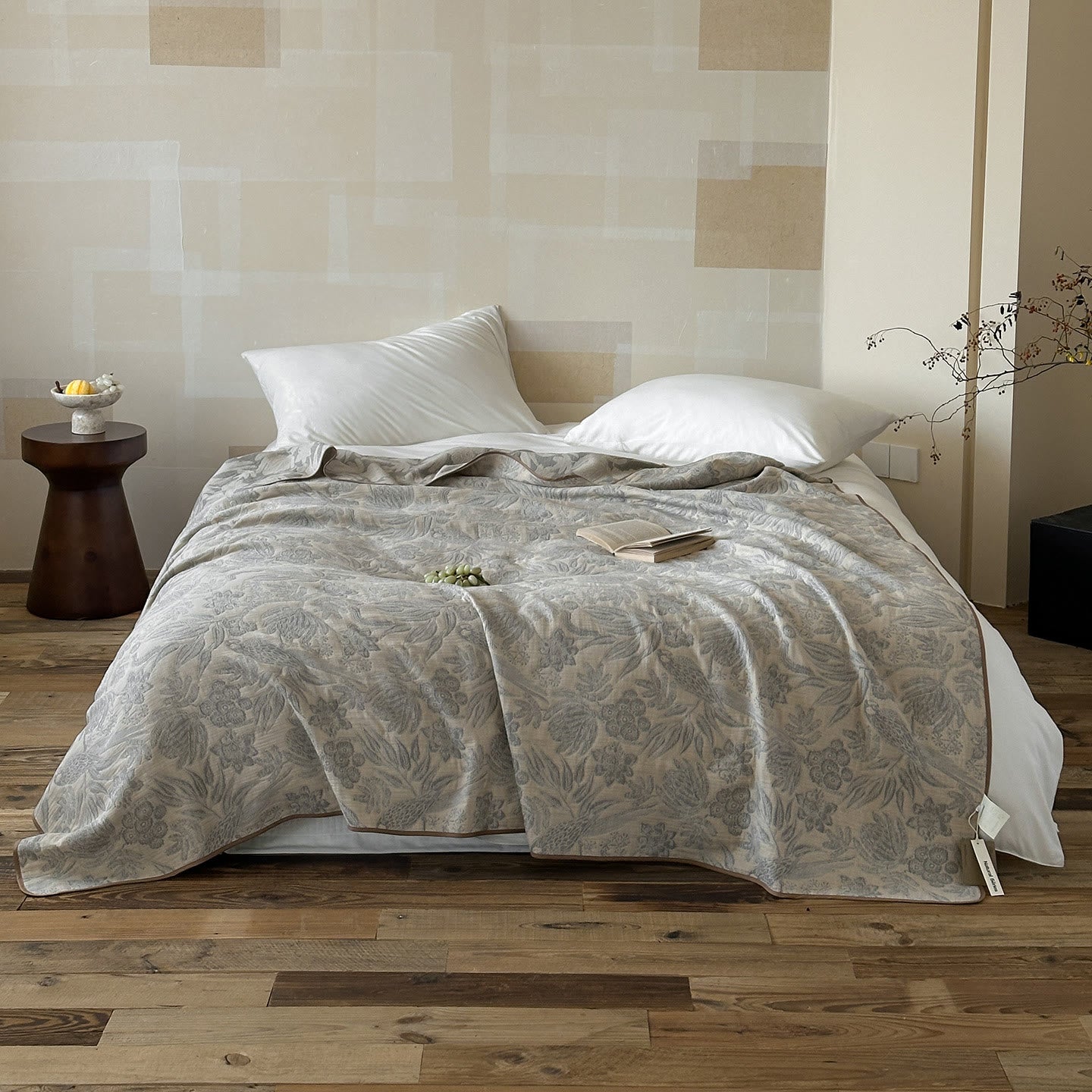 Ownkoti Elegant Rustic Grey Floral Muslin Quilt - Queen - image 0