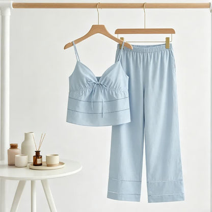 Ownkoti Solid Camisole & Pants Lounge Set - Blue - 3XL - image 0