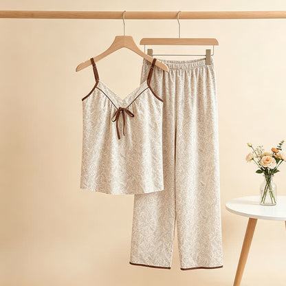 Ownkoti Beige Bow Detail Cami Lounge Set - image 1