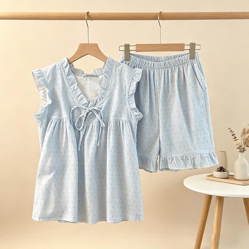 Ownkoti French Dot Ruffle Sleeveless Women's Pajamas - image 1