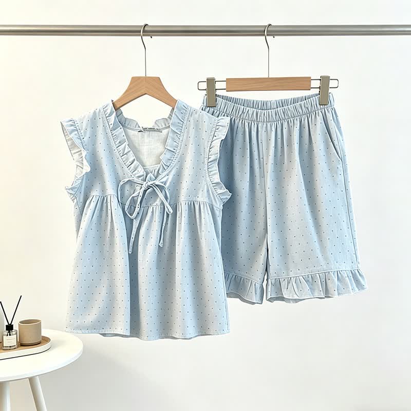 Ownkoti French Dot Ruffle Sleeveless Women's Pajamas - image 0