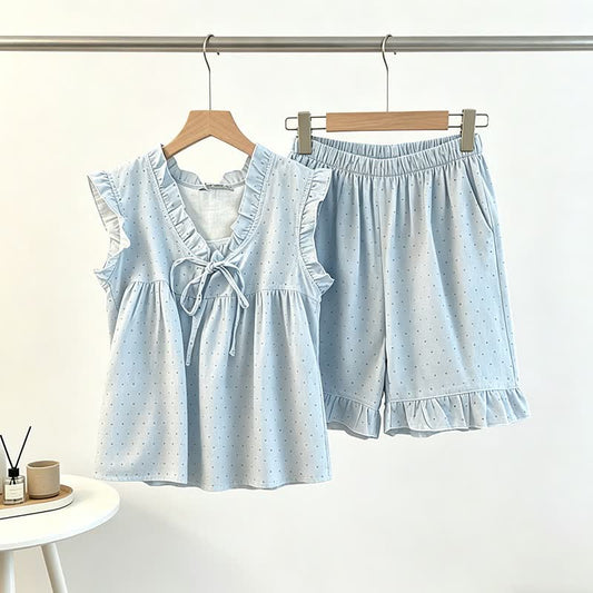 Ownkoti French Dot Ruffle Sleeveless Women's Pajamas - image 0