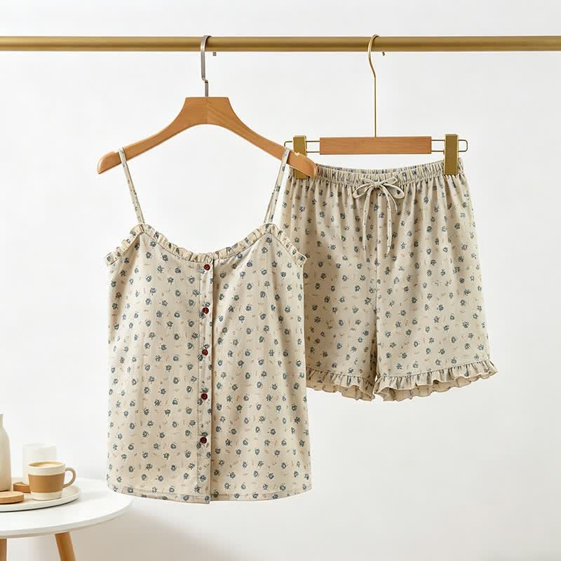 Ownkoti Blue Floral Cotton Ruffle Women's Pajamas - image 2