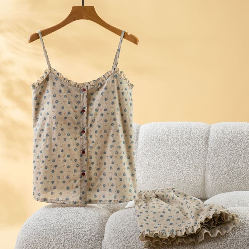 Ownkoti Blue Floral Cotton Ruffle Women's Pajamas - image 1