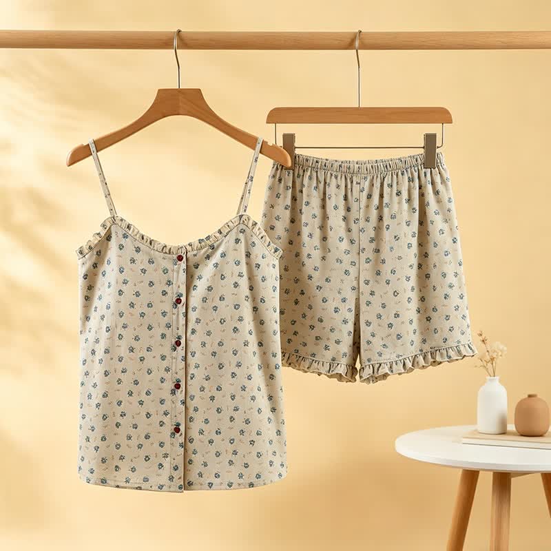 Ownkoti Blue Floral Cotton Ruffle Women's Pajamas - image 0