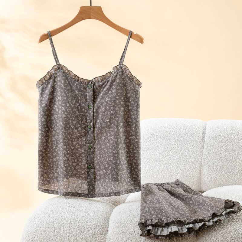 Ownkoti Floral Cotton Ruffle Cami Pajama Set - image 1