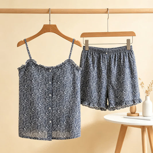 Ownkoti Floral Cotton Ruffle Cami Women's Pajamas - Gray - L - image 0