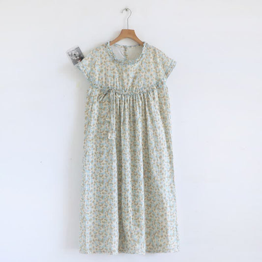 Ownkoti Artistic Pattern Cotton Gauze Ruffle Nightgown - Green - XL - image 0