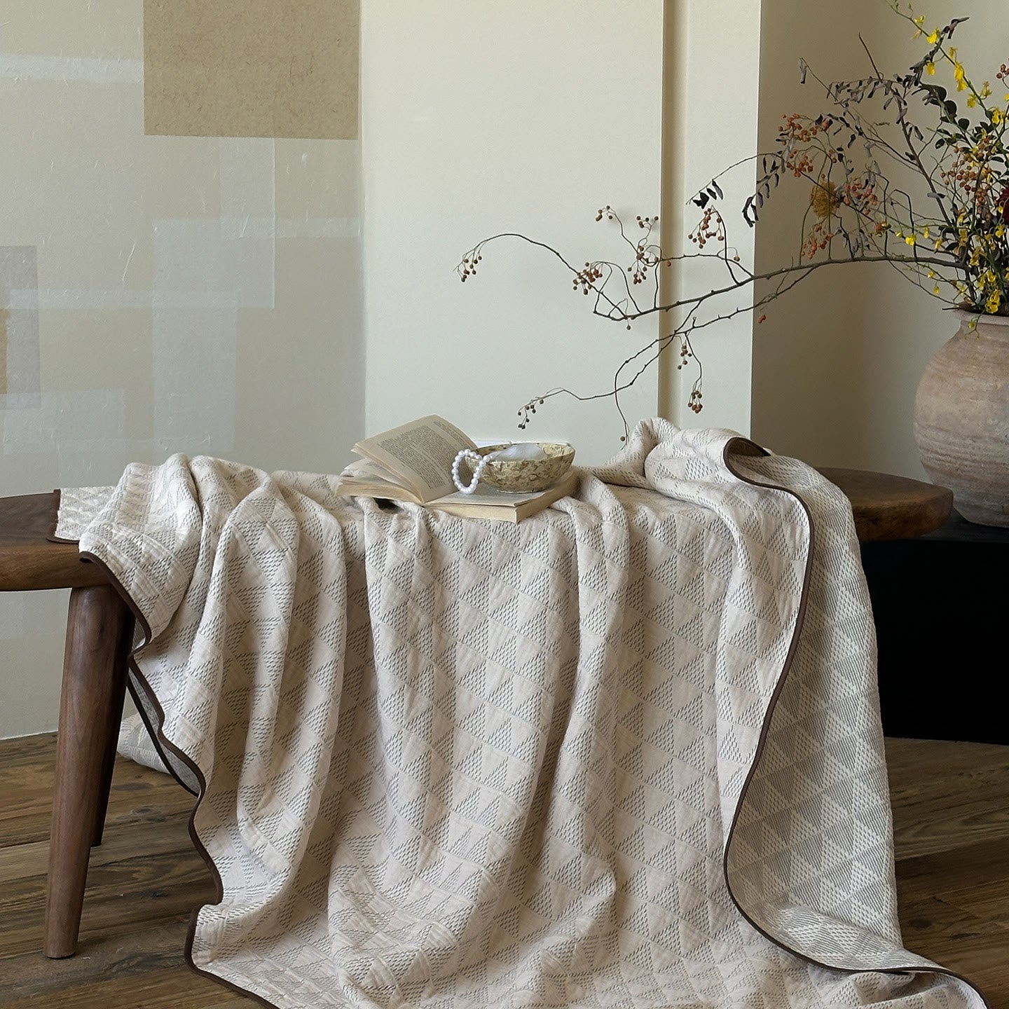 Ownkoti Neutral Minimalist Geometric Diamond Cotton Quilt - image 5