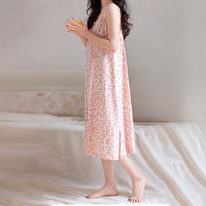 Ownkoti Leopard Print Lace Trim Nightgown - image 2