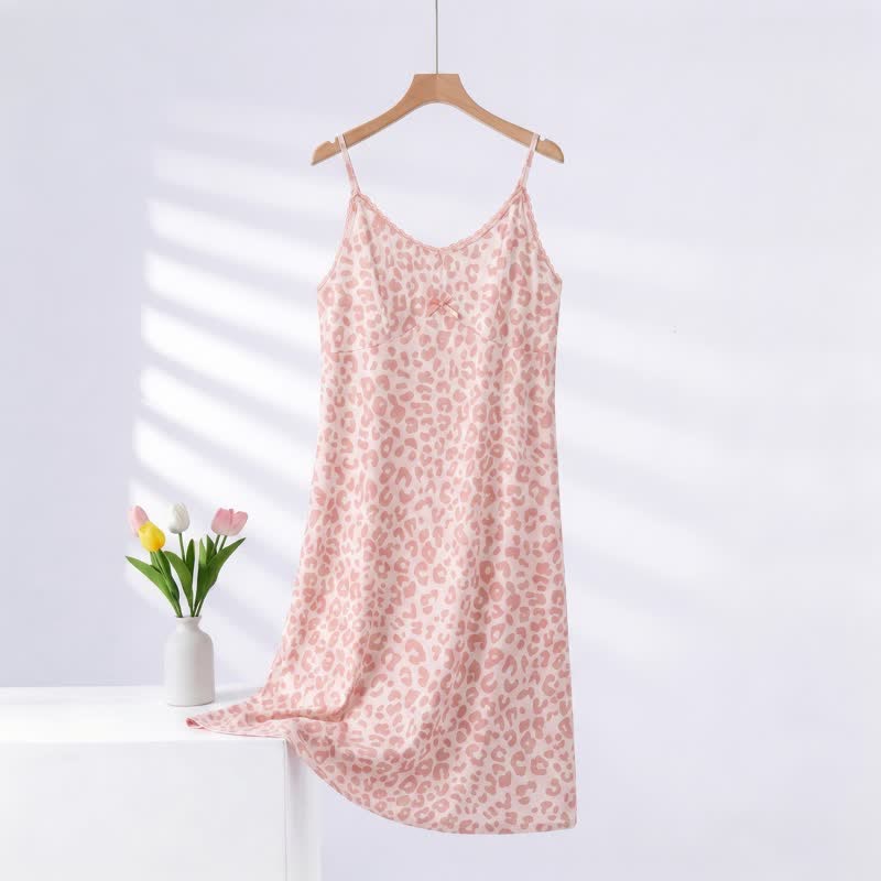 Ownkoti Leopard Print Lace Trim Nightgown - Pink - XXXL - image 0