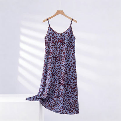 Ownkoti Leopard Print Lace Trim Nightgown - Blue - XXXL - image 3