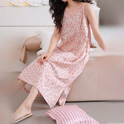 Ownkoti Leopard Print Lace Trim Nightgown - image 1