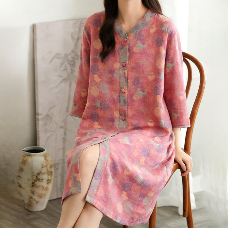 Ownkoti Vintage Floral Cotton Gauze Lounge Dress - image 1