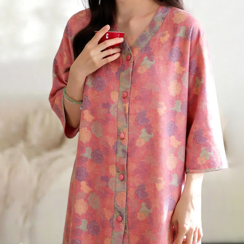 Ownkoti Vintage Floral Cotton Gauze Lounge Dress - image 4