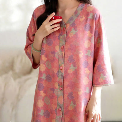 Ownkoti Vintage Floral Cotton Gauze Lounge Dress - image 4