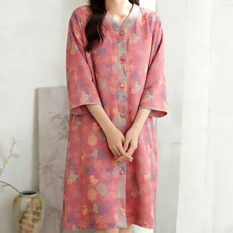 Ownkoti Vintage Floral Cotton Gauze Lounge Dress - image 3