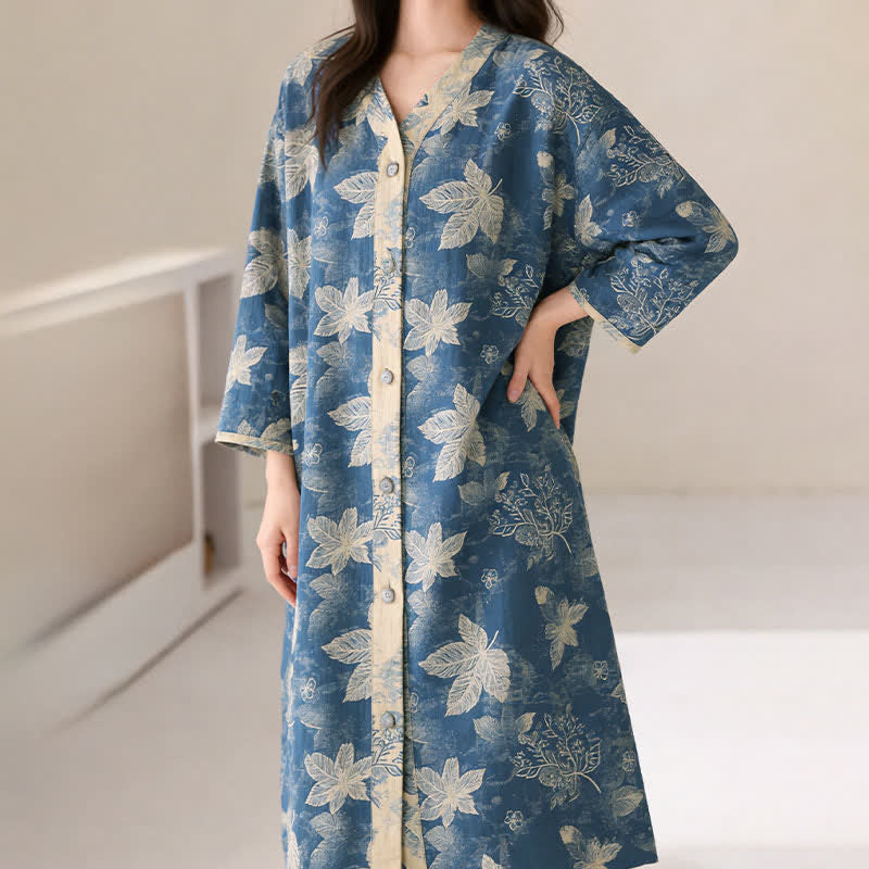 Ownkoti Blue Leaf Cotton Gauze Sleep Nightie - image 2