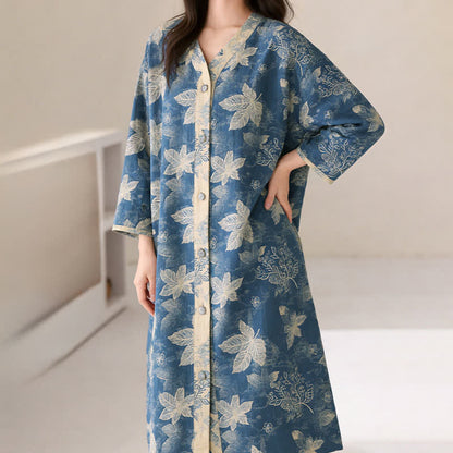 Ownkoti Blue Leaf Cotton Gauze Sleep Nightie - image 2