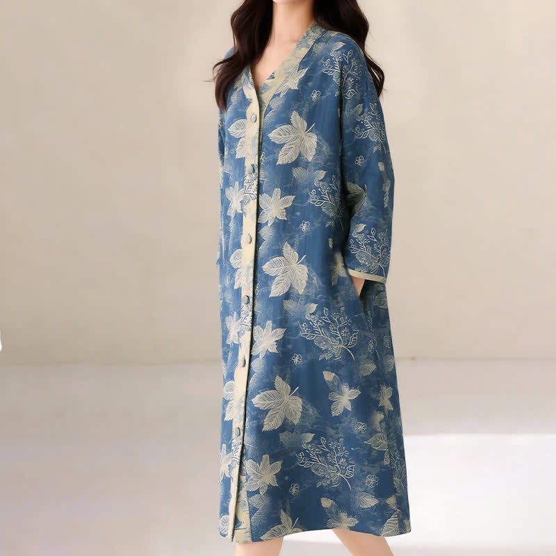 Ownkoti Blue Leaf Cotton Gauze Sleep Nightie - image 5