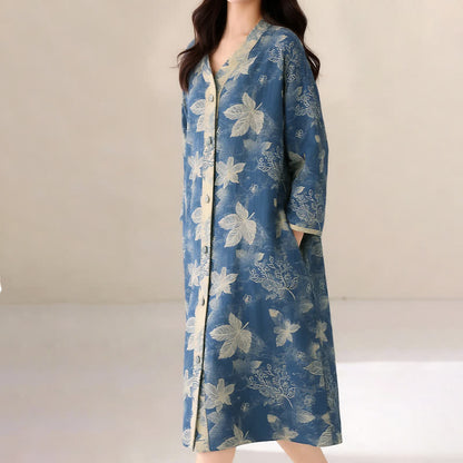 Ownkoti Blue Leaf Cotton Gauze Sleep Nightie - image 5