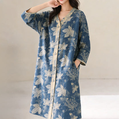 Ownkoti Blue Leaf Cotton Gauze Sleep Nightie - image 1