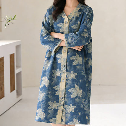 Ownkoti Blue Leaf Cotton Gauze Sleep Nightie - image 4