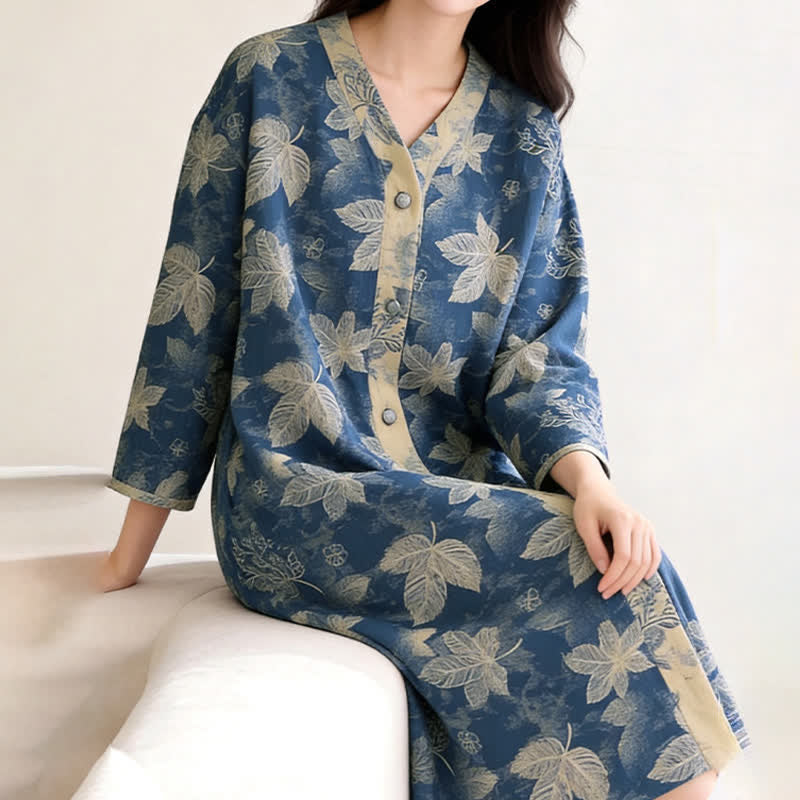 Ownkoti Blue Leaf Cotton Gauze Sleep Nightie - image 3