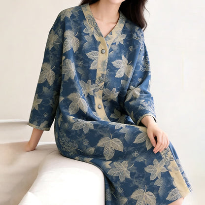 Ownkoti Blue Leaf Cotton Gauze Sleep Nightie - image 3
