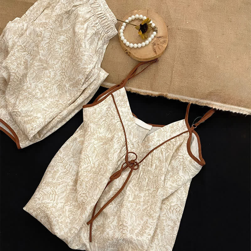 Ownkoti Beige Bow Detail Cami Lounge Set - image 4