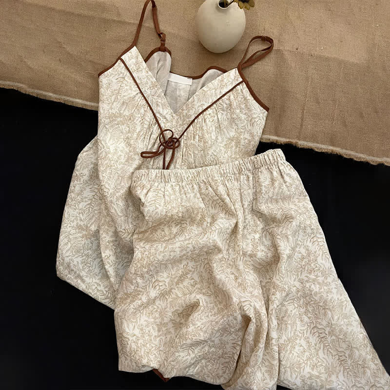 Ownkoti Beige Bow Detail Cami Lounge Set - image 5