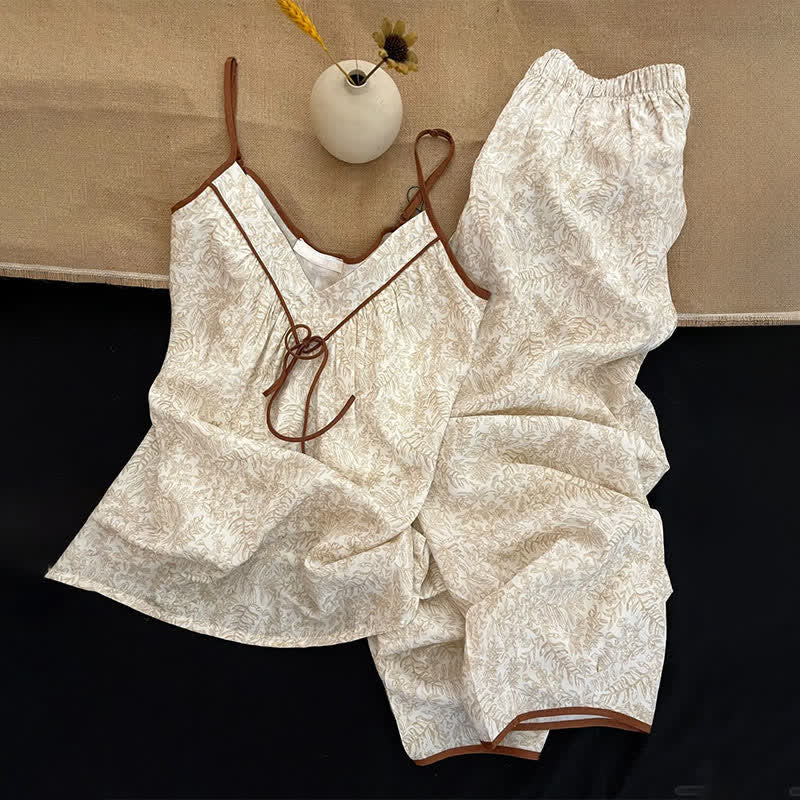 Ownkoti Beige Bow Detail Cami Lounge Set - image 3