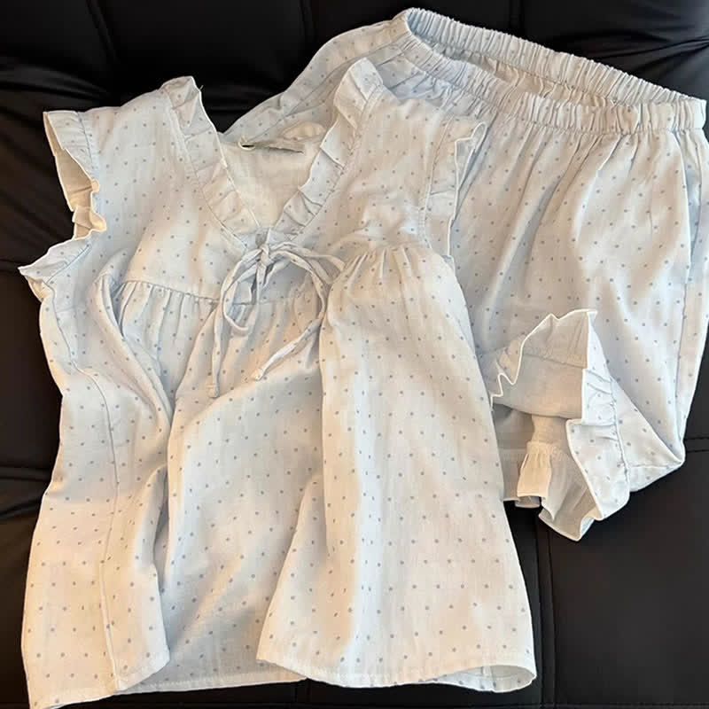 Ownkoti French Dot Ruffle Sleeveless Women's Pajamas - image 3