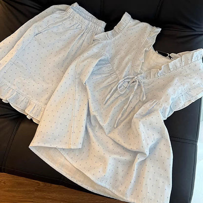 Ownkoti French Dot Ruffle Sleeveless Women's Pajamas - image 6
