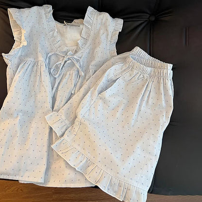 Ownkoti French Dot Ruffle Sleeveless Women's Pajamas - image 4