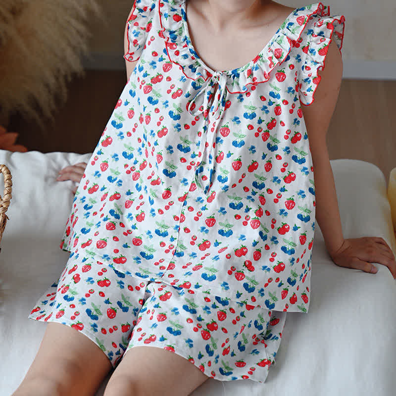 Ownkoti Fruit Cotton Gauze Ruffle Women's Pajamas - image 6