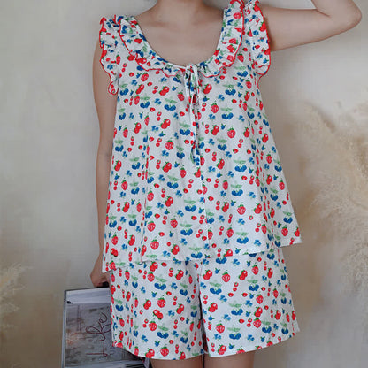 Ownkoti Fruit Cotton Gauze Ruffle Women's Pajamas - image 5