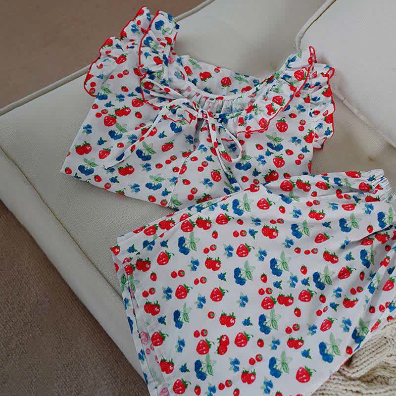 Ownkoti Fruit Cotton Gauze Ruffle Women's Pajamas - image 8