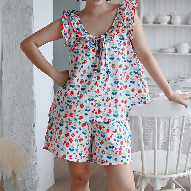 Ownkoti Fruit Cotton Gauze Ruffle Women's Pajamas - image 4