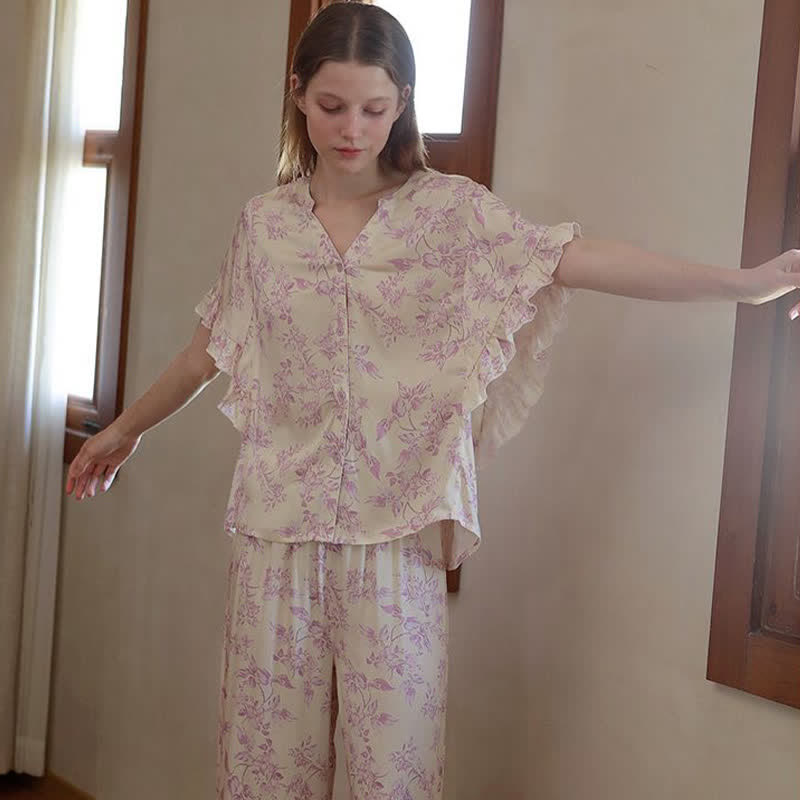 Ownkoti Lavender Floral Ruffle Sleeve Loungewear Set - image 5