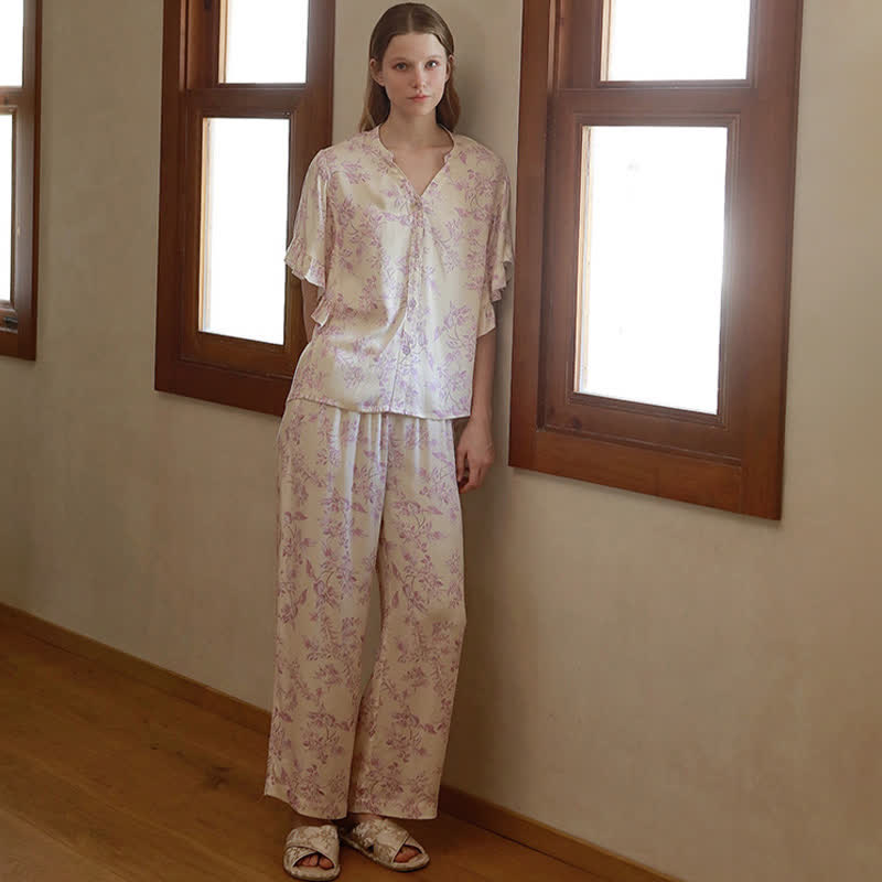 Ownkoti Lavender Floral Ruffle Sleeve Loungewear Set - image 4