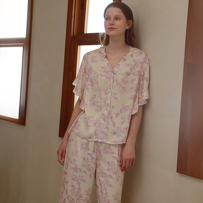 Ownkoti Lavender Floral Ruffle Sleeve Loungewear Set - image 3