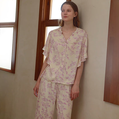 Ownkoti Lavender Floral Ruffle Sleeve Loungewear Set - image 3