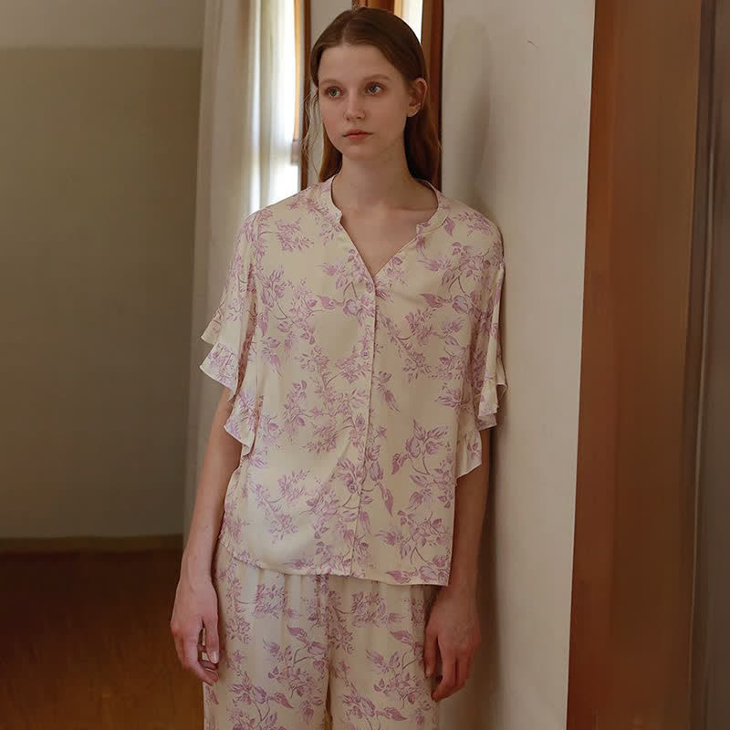 Ownkoti Lavender Floral Ruffle Sleeve Loungewear Set - image 8
