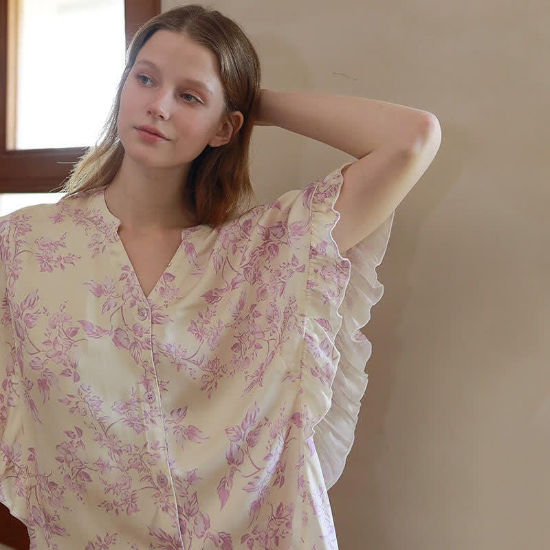 Ownkoti Lavender Floral Ruffle Sleeve Loungewear Set - image 9