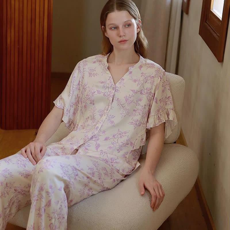 Ownkoti Lavender Floral Ruffle Sleeve Loungewear Set - image 7