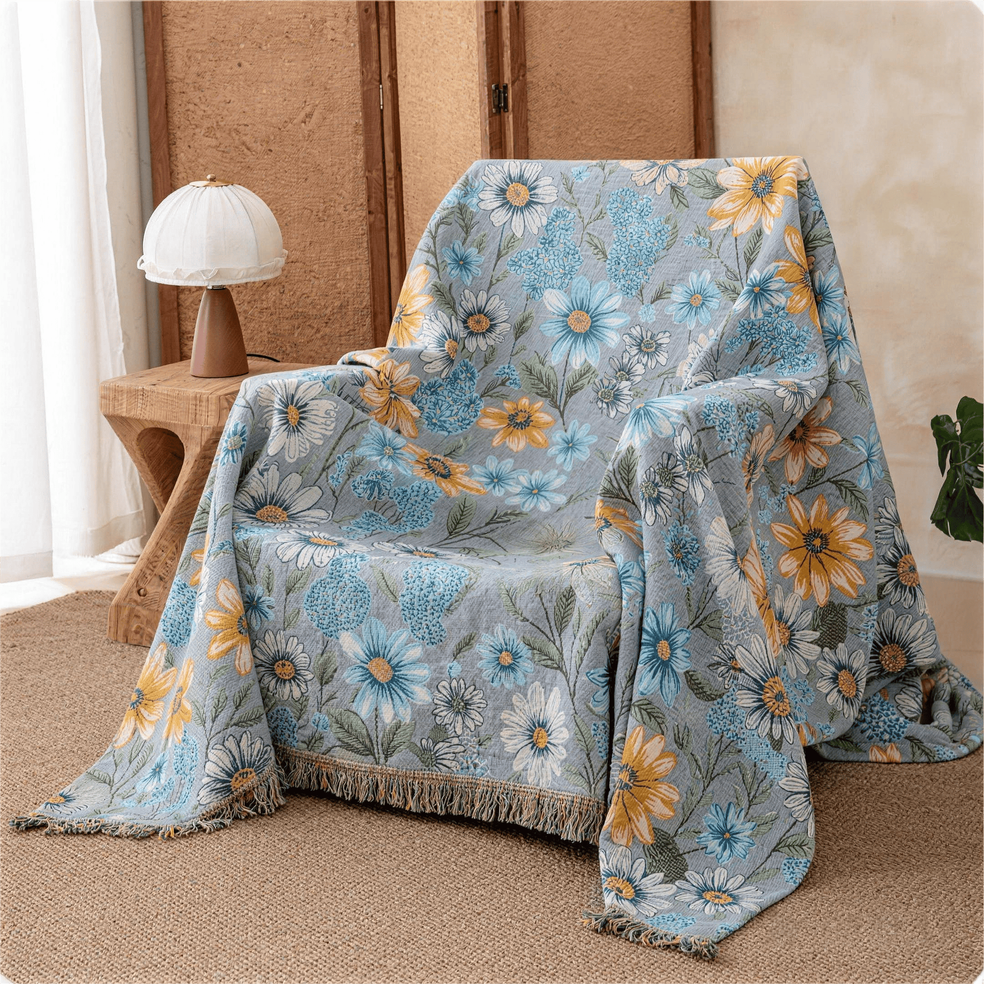 Ownkoti Vintage Floral Daisy Fringed Gauze Quilt - image 1