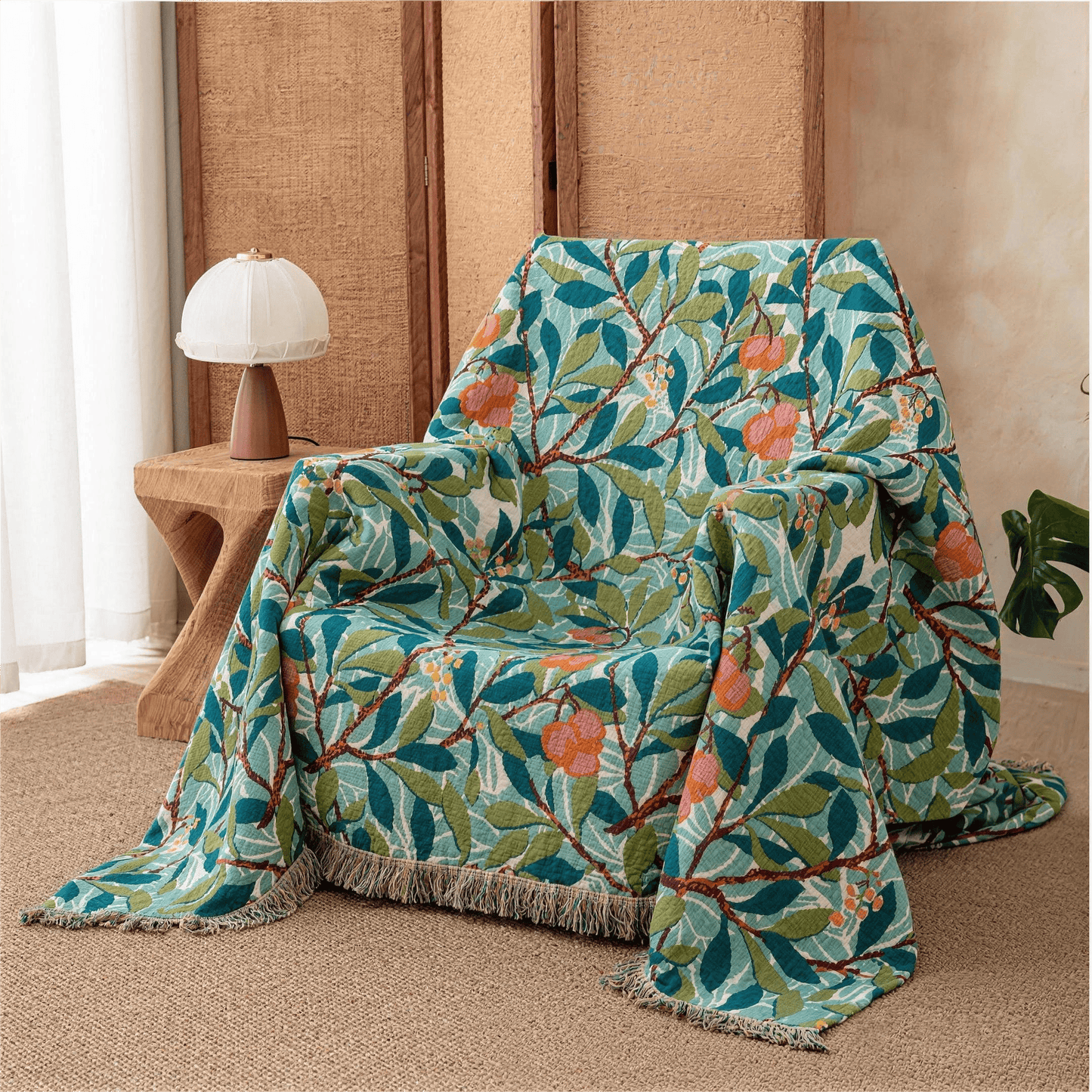 Ownkoti Vintage Botanical Fringed Reversible Gauze Quilt - image 1