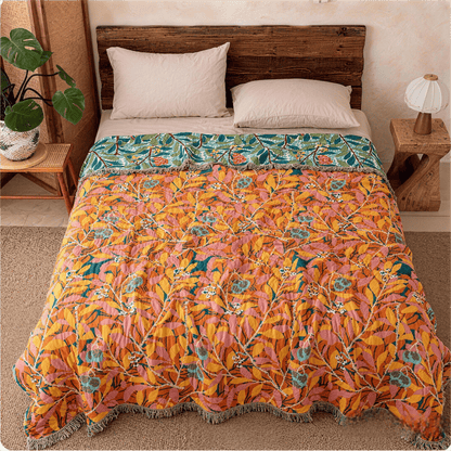 Ownkoti Vintage Botanical Fringed Reversible Gauze Quilt - image 3